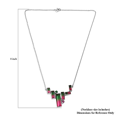 Sajen Silver Watermelon Quartz (Triplet) and Celestial Pink and Green Quartz 18.15 ctw Necklace in Rhodium Over Sterling Silver 18 Inches