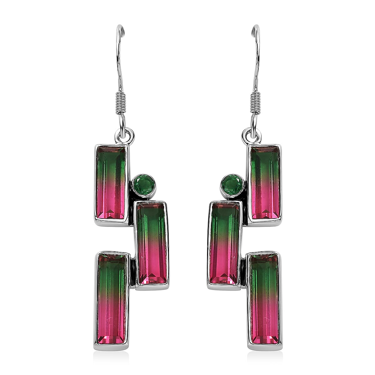 Epic Deal Sajen Silver Watermelon Quartz (Triplet) and Celestial Green Coated Quartz 12.50 ctw Earrings in Rhodium Over Sterling Silver image number 0