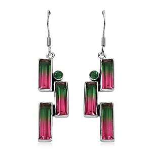 Epic Deal Sajen Silver Watermelon Quartz (Triplet) and Celestial Green Coated Quartz 12.50 ctw Earrings in Rhodium Over Sterling Silver
