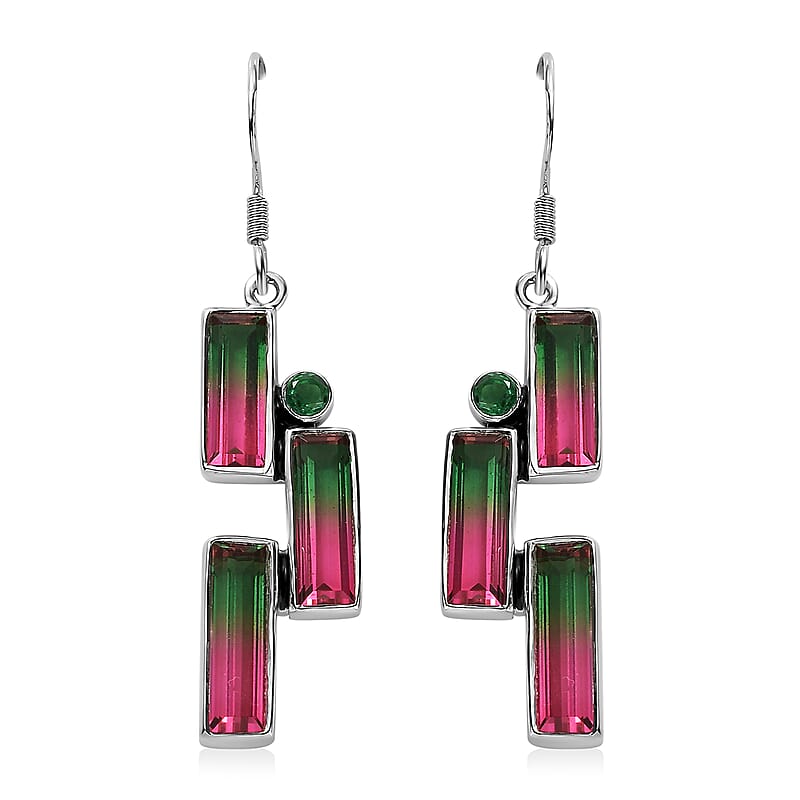 Epic Deal Sajen Silver Watermelon Quartz (Triplet) and Celestial Green Coated Quartz 12.50 ctw Earrings in Rhodium Over Sterling Silver