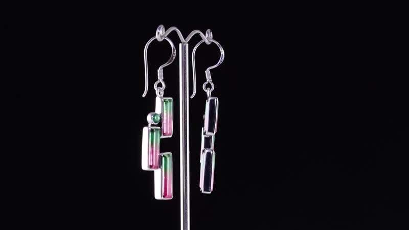 Epic Deal Sajen Silver Watermelon Quartz (Triplet) and Celestial Green Coated Quartz 12.50 ctw Earrings in Rhodium Over Sterling Silver