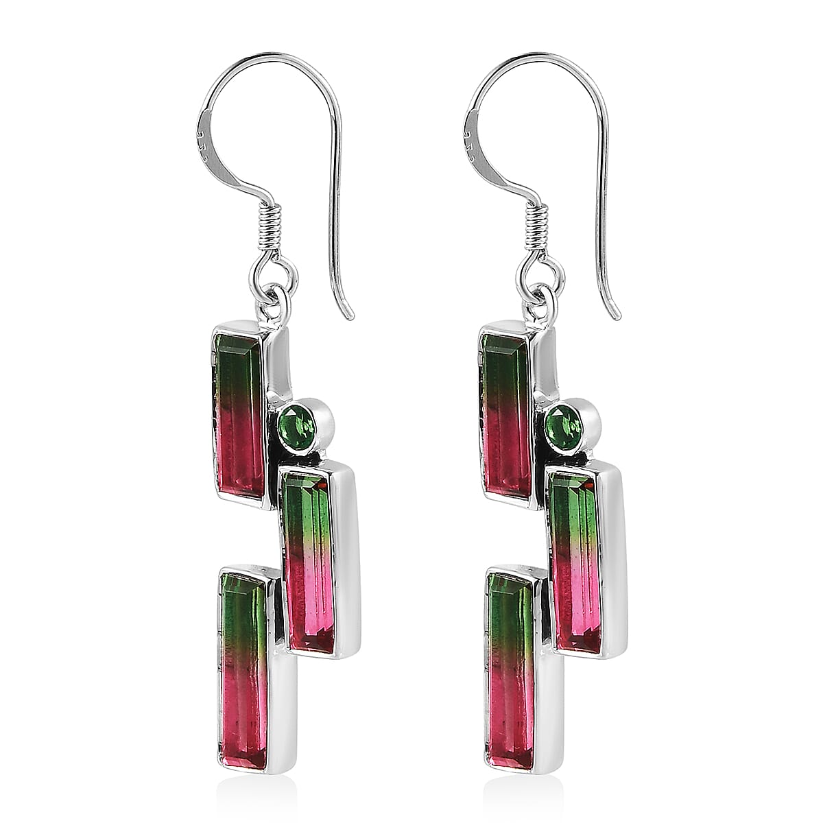 Epic Deal Sajen Silver Watermelon Quartz (Triplet) and Celestial Green Coated Quartz 12.50 ctw Earrings in Rhodium Over Sterling Silver image number 3