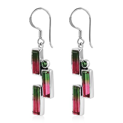 Epic Deal Sajen Silver Watermelon Quartz (Triplet) and Celestial Green Coated Quartz 12.50 ctw Earrings in Rhodium Over Sterling Silver