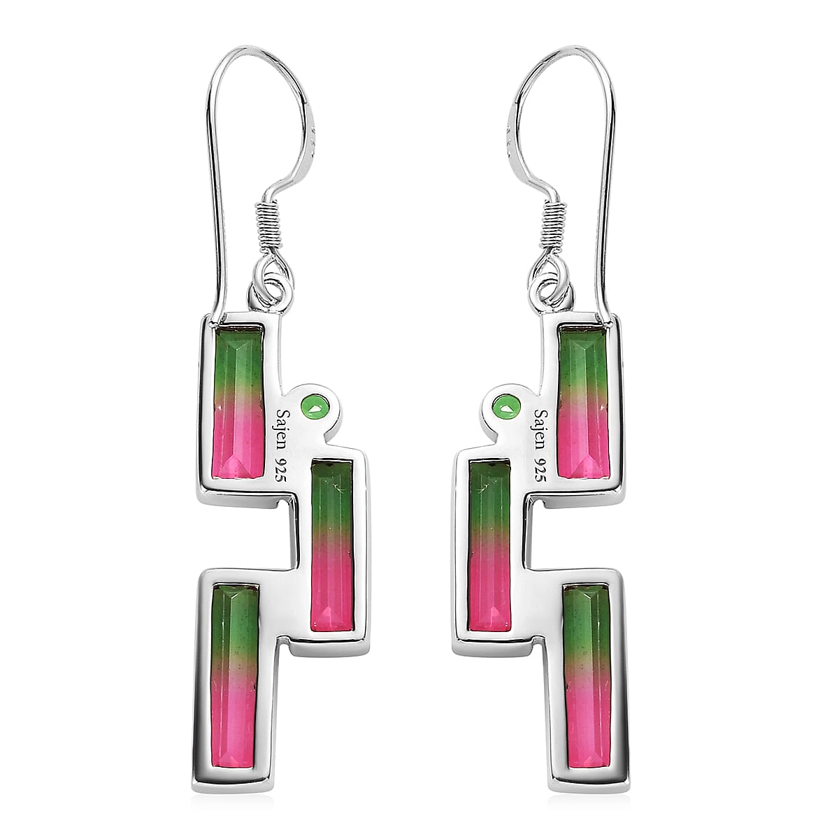Epic Deal Sajen Silver Watermelon Quartz (Triplet) and Celestial Green Coated Quartz 12.50 ctw Earrings in Rhodium Over Sterling Silver image number 4