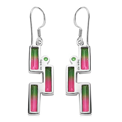 Epic Deal Sajen Silver Watermelon Quartz (Triplet) and Celestial Green Coated Quartz 12.50 ctw Earrings in Rhodium Over Sterling Silver