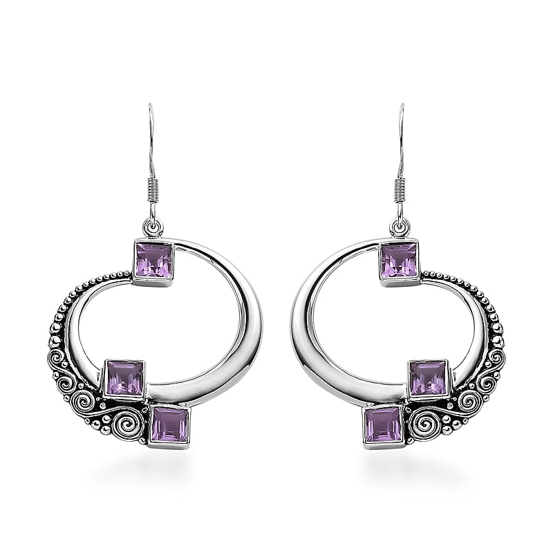 Sajen Silver Brazilian Amethyst Earrings in Rhodium Over Sterling Silver 3.85 ctw