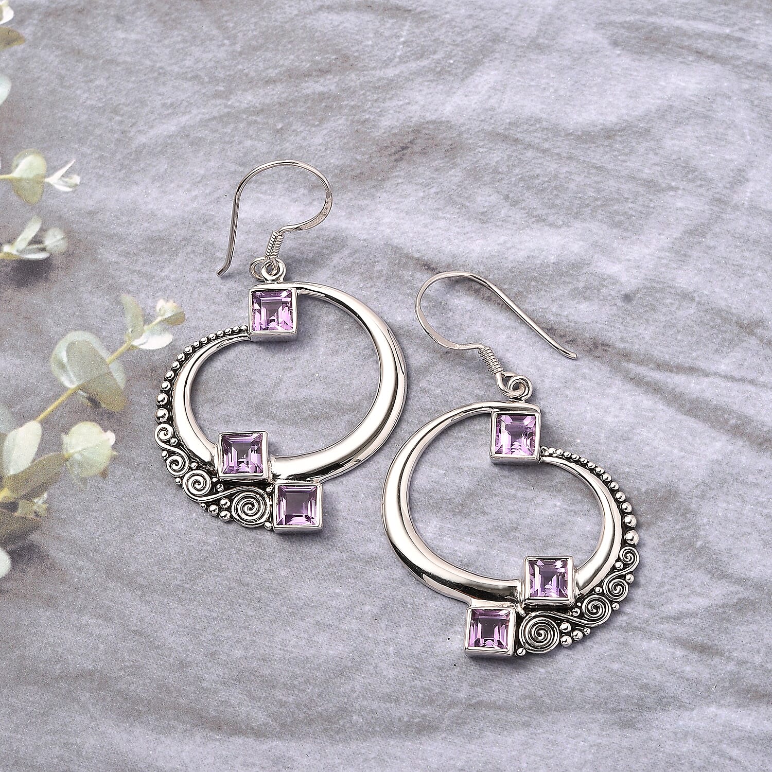 Sajen Silver Brazilian Amethyst Earrings in Rhodium Over Sterling Silver 3.85 ctw
