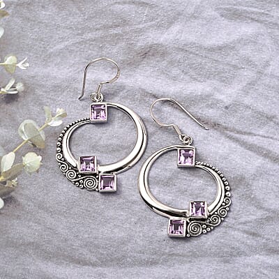 Sajen Silver Brazilian Amethyst Earrings in Rhodium Over Sterling Silver 3.85 ctw