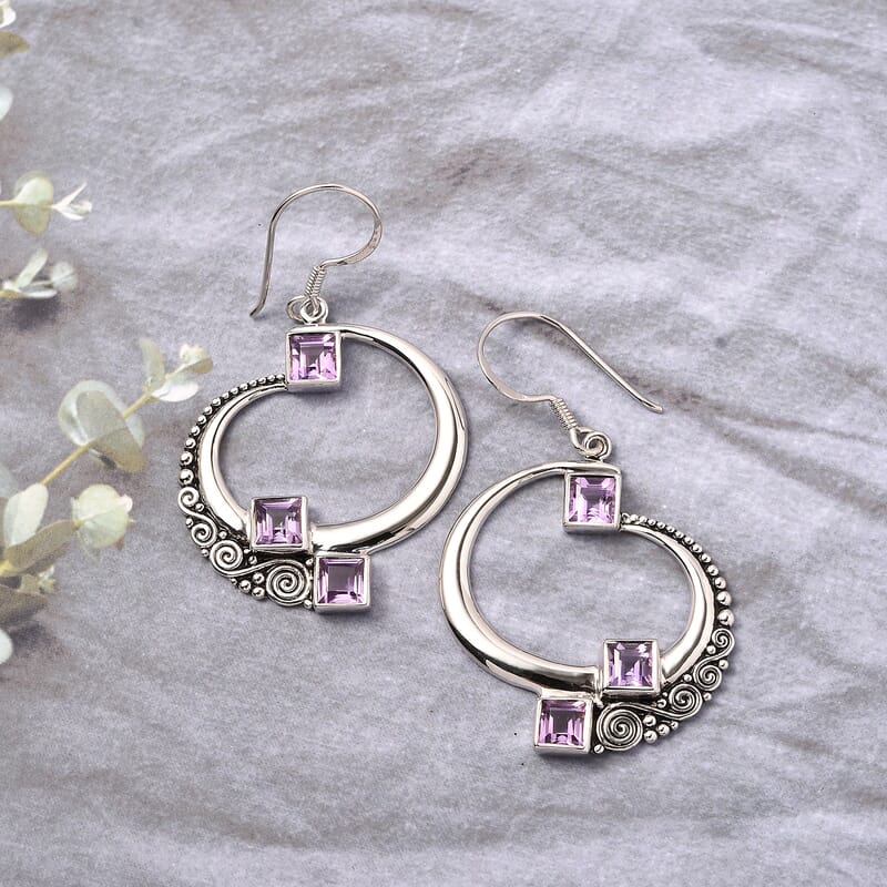 Sajen Silver Brazilian Amethyst Earrings in Rhodium Over Sterling Silver 3.85 ctw