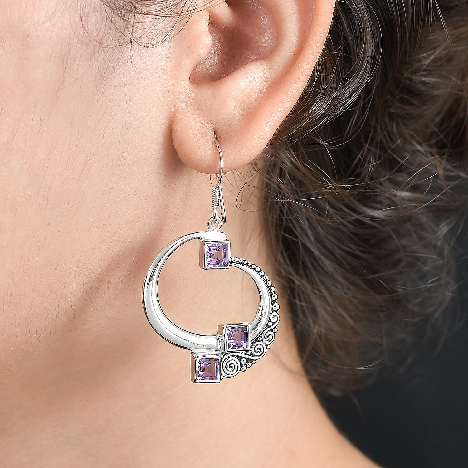 Sajen Silver Brazilian Amethyst Earrings in Rhodium Over Sterling Silver 3.85 ctw