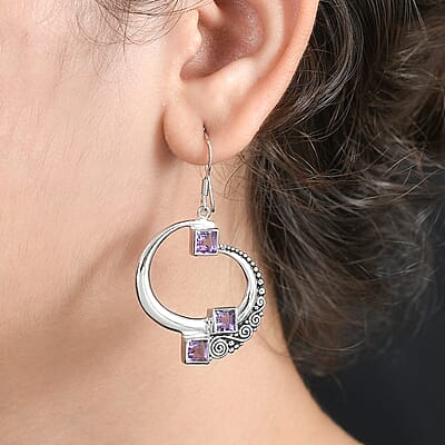 Sajen Silver Brazilian Amethyst Earrings in Rhodium Over Sterling Silver 3.85 ctw