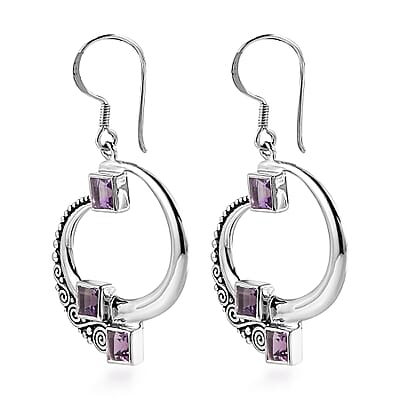 Sajen Silver Brazilian Amethyst Earrings in Rhodium Over Sterling Silver 3.85 ctw