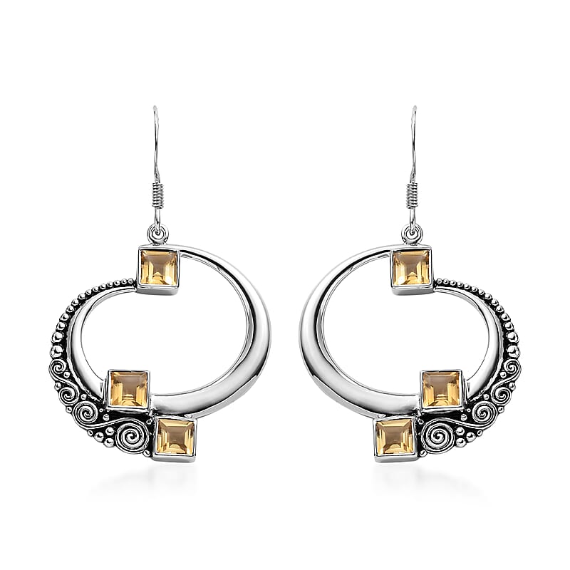 Sajen Silver Brazilian Citrine 3.85 ctw Dangle Earrings in Rhodium Over Sterling Silver