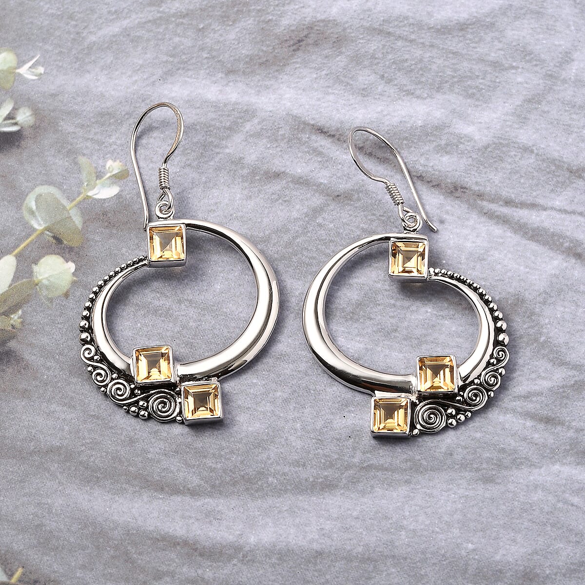 Sajen Silver Brazilian Citrine 3.85 ctw Dangle Earrings in Rhodium Over Sterling Silver image number 1