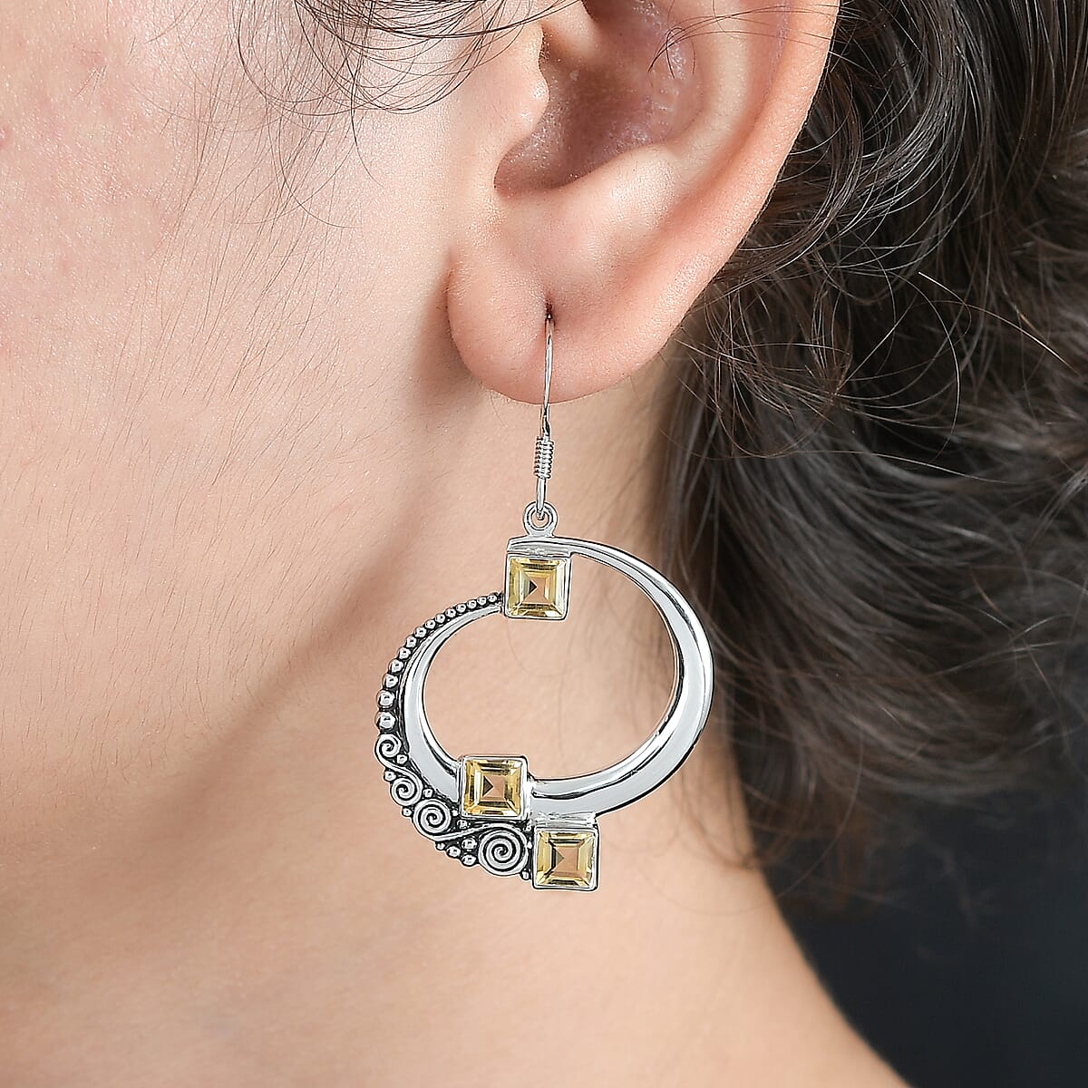 Sajen Silver Brazilian Citrine 3.85 ctw Dangle Earrings in Rhodium Over Sterling Silver image number 2