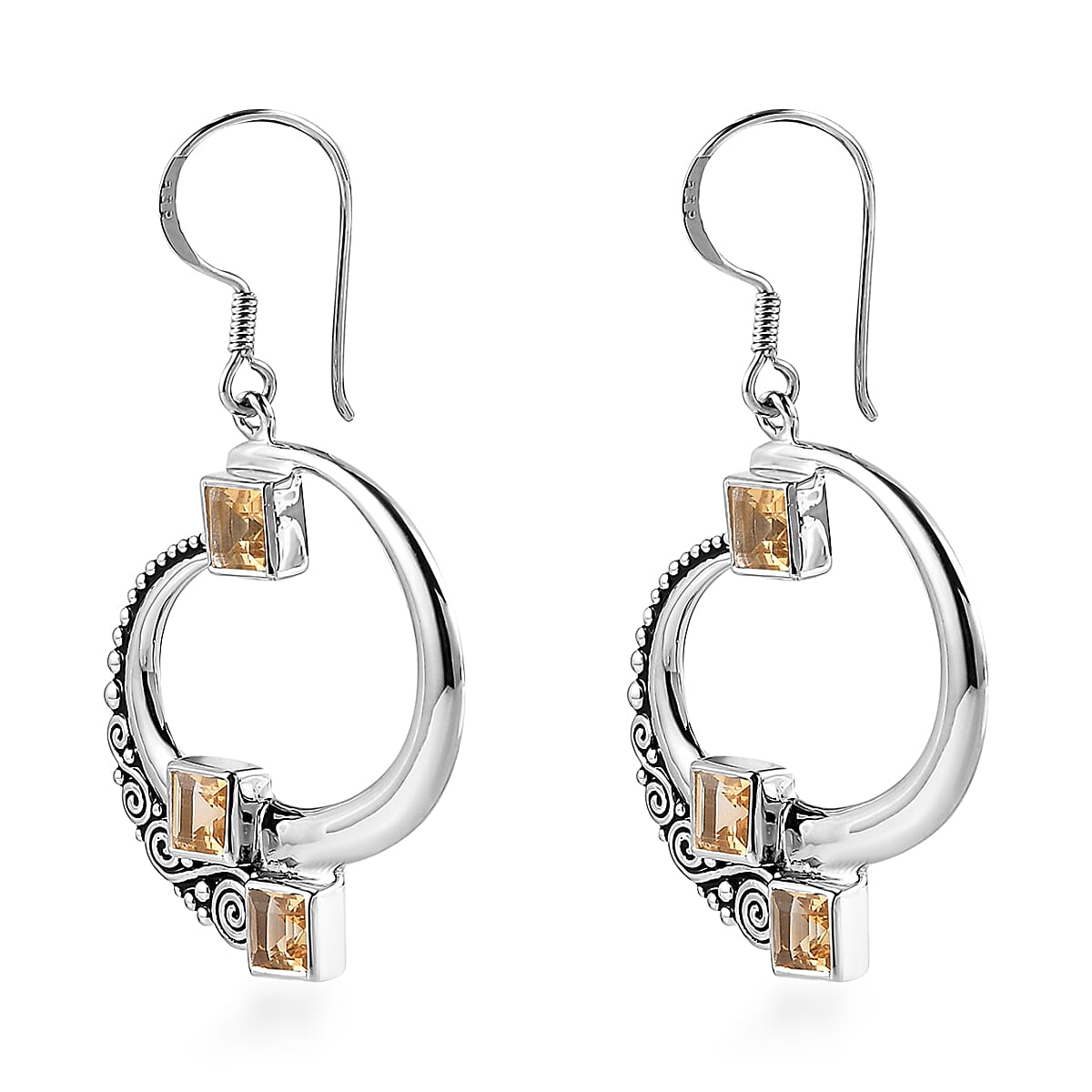 Sajen Silver Brazilian Citrine 3.85 ctw Dangle Earrings in Rhodium Over Sterling Silver image number 3