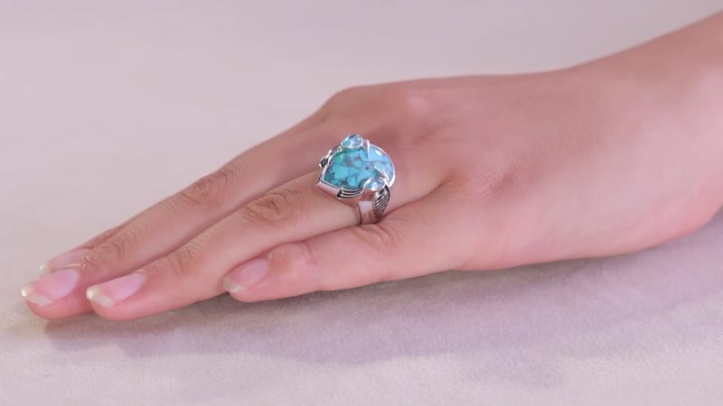 Sajen Silver Recon Turquoise and Blue Apatite Ring in Rhodium Over Sterling Silver (Size 10.0) 10.20 ctw