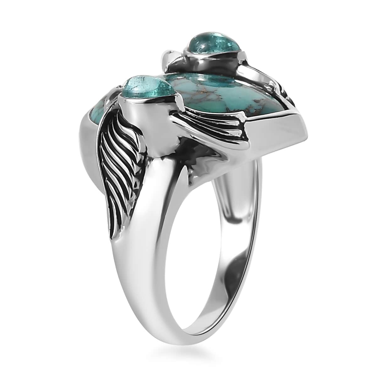 Sajen Silver Recon Turquoise and Blue Apatite Ring in Rhodium Over Sterling Silver (Size 10.0) 10.20 ctw image number 3