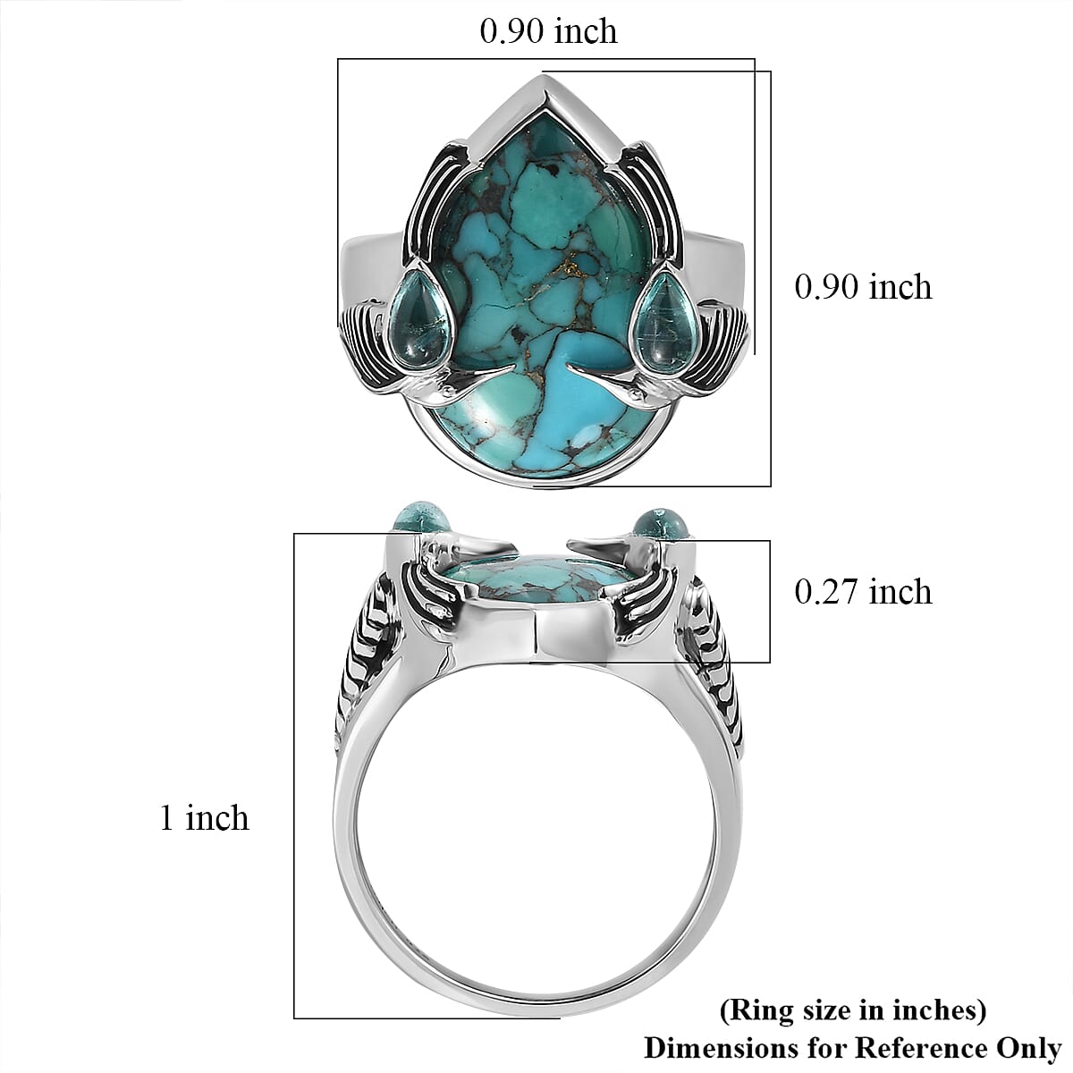 Sajen Silver Recon Turquoise and Blue Apatite 10.20 ctw Ring in Rhodium Over Sterling Silver (Size 10.0)