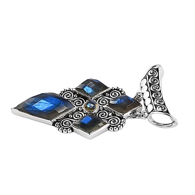 Sajen Silver Malagasy Labradorite 11.00 ctw Pendant in Rhodium Over Sterling Silver