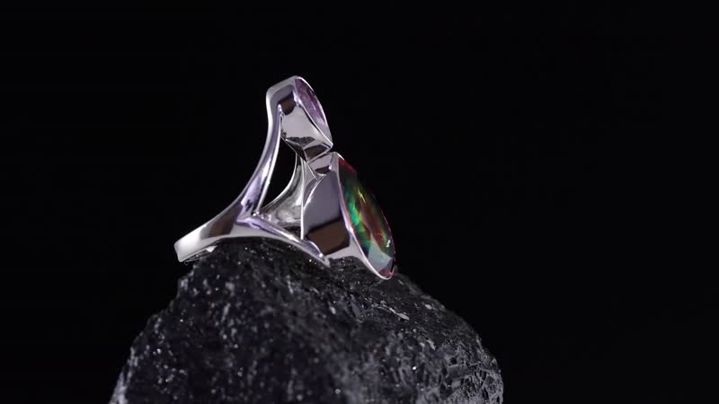 Sajen Silver Nebula Quartz Doublet and African Amethyst Ring in Rhodium Over Sterling Silver (Size 10.0) 9.65 ctw