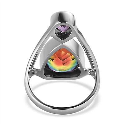 Sajen Silver Celestial Starlight Quartz Doublet and African Amethyst 9.65 ctw Ring in Rhodium Over Sterling Silver (Size 10.0)
