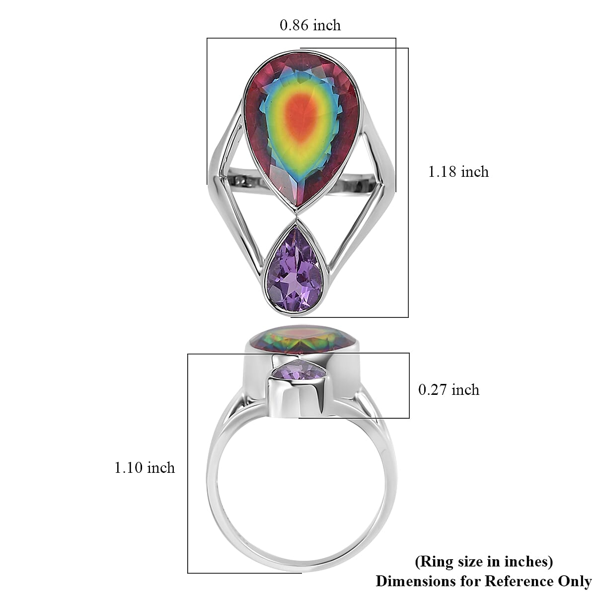 Sajen Silver Celestial Starlight Quartz Doublet and African Amethyst 9.65 ctw Ring in Rhodium Over Sterling Silver (Size 10.0)