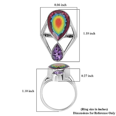 Sajen Silver Celestial Starlight Quartz Doublet and African Amethyst 9.65 ctw Ring in Rhodium Over Sterling Silver (Size 10.0)