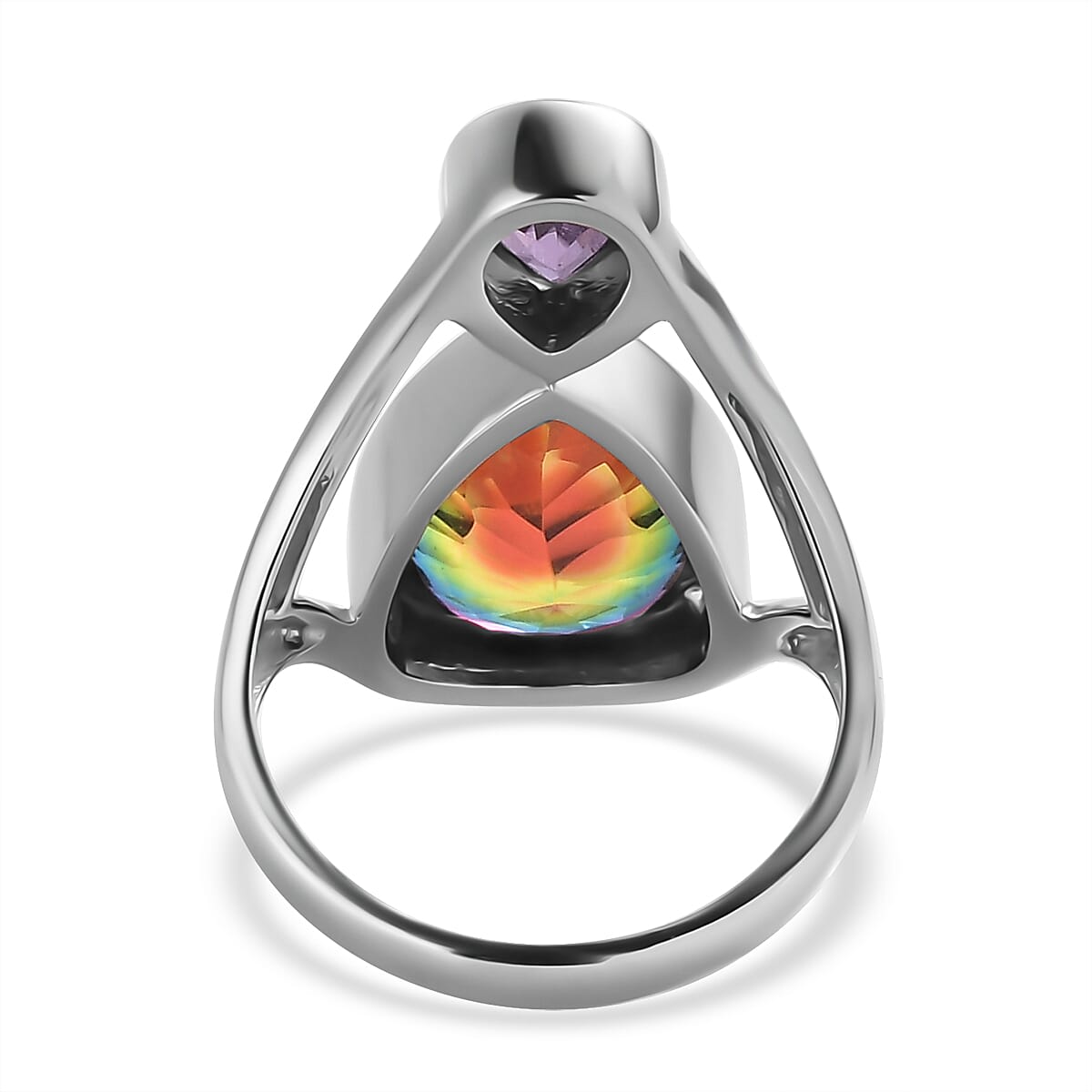 Sajen Silver Celestial Starlight Quartz Doublet and African Amethyst 9.65 ctw Ring in Rhodium Over Sterling Silver (Size 7.0) image number 4