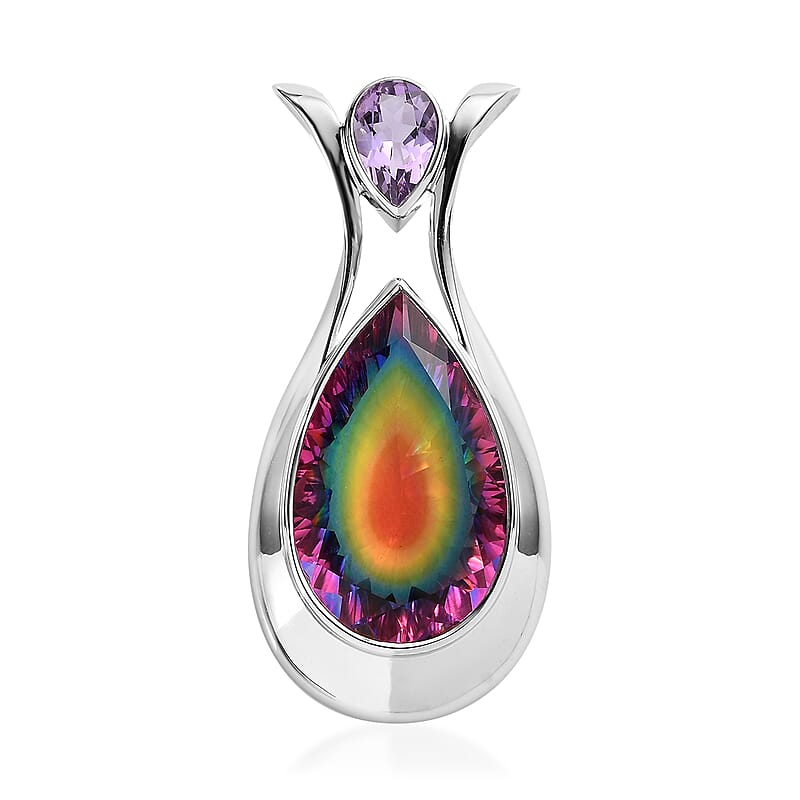 Sajen Silver Celestial Starlight Quartz Doublet and African Amethyst 17.35 ctw Pendant in Rhodium Over Sterling Silver