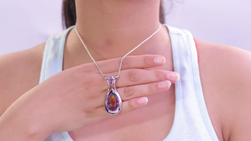 Sajen Silver Celestial Starlight Quartz Doublet and African Amethyst 17.35 ctw Pendant in Rhodium Over Sterling Silver