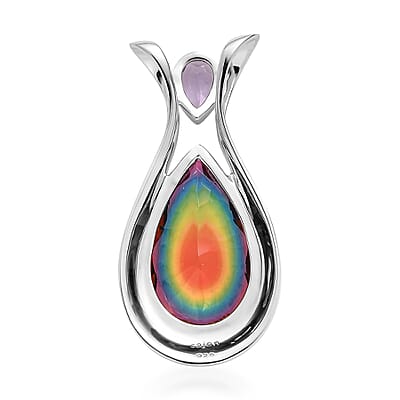 Sajen Silver Celestial Starlight Quartz Doublet and African Amethyst 17.35 ctw Pendant in Rhodium Over Sterling Silver