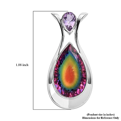 Sajen Silver Celestial Starlight Quartz Doublet and African Amethyst 17.35 ctw Pendant in Rhodium Over Sterling Silver