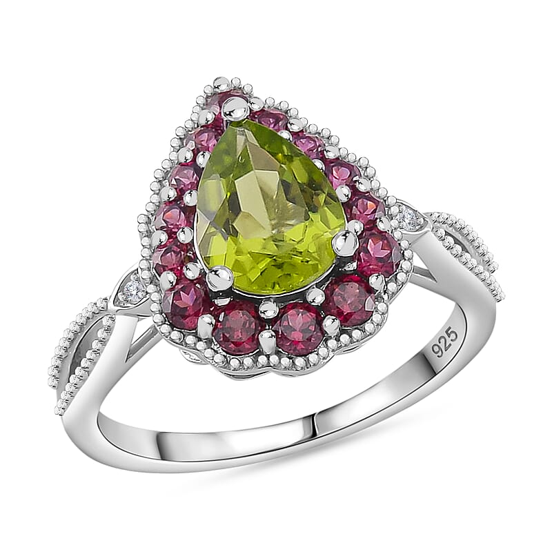 Hebei Peridot and Multi Gemstone 2.60 ctw Majestic Wall Ring in Rhodium Over Sterling Silver (Size 10.0)
