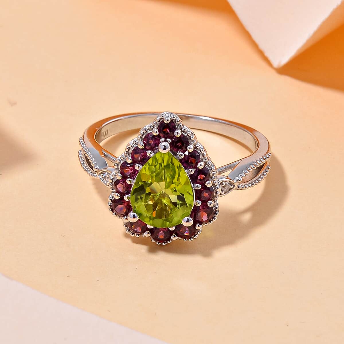 Hebei Peridot and Multi Gemstone 2.60 ctw Majestic Wall Ring in Rhodium Over Sterling Silver (Size 10.0) image number 1