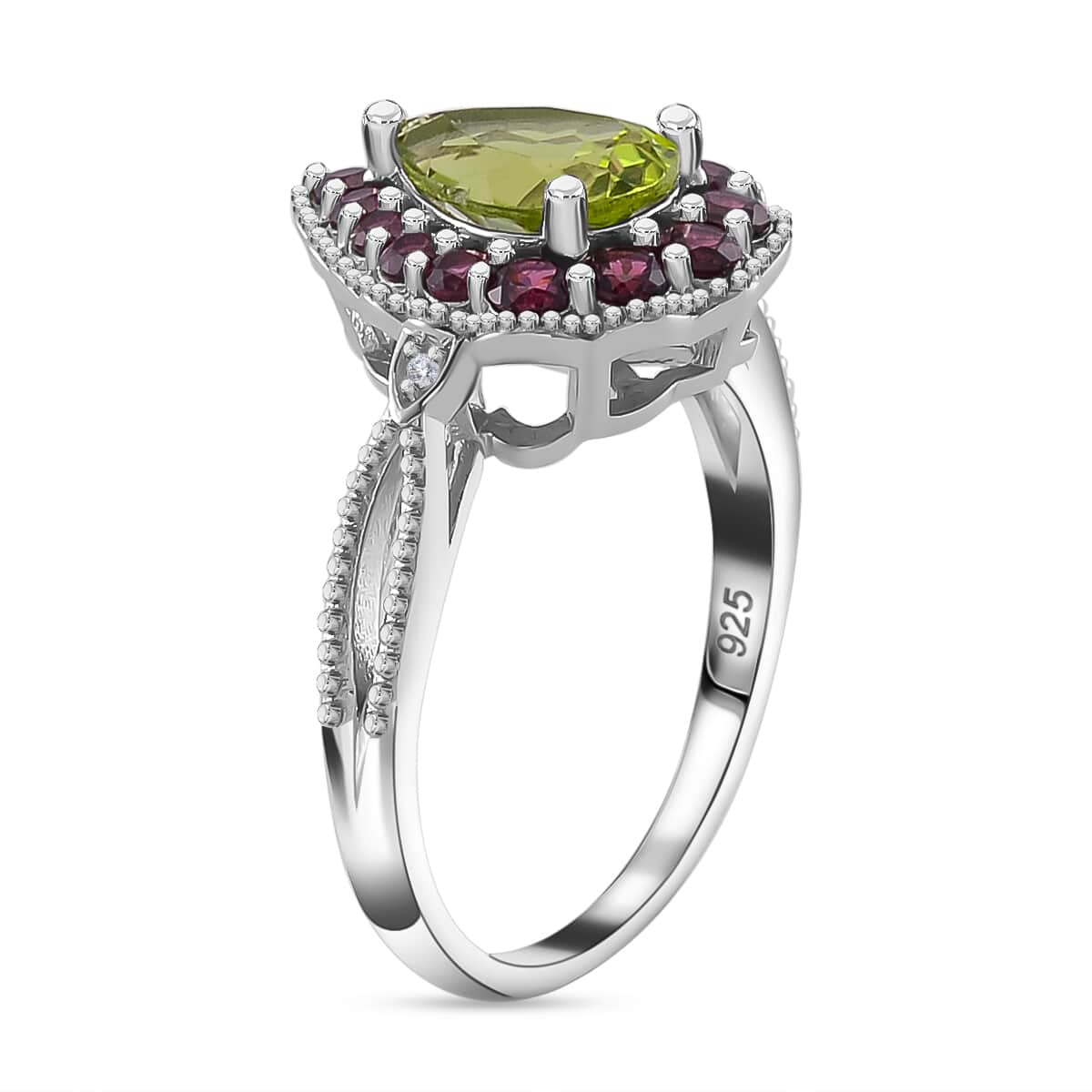 Hebei Peridot and Multi Gemstone 2.60 ctw Majestic Wall Ring in Rhodium Over Sterling Silver (Size 10.0) image number 3