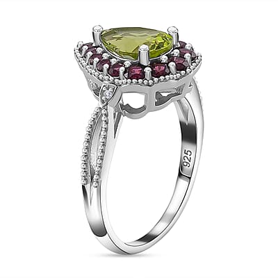 Hebei Peridot and Multi Gemstone 2.60 ctw Majestic Wall Ring in Rhodium Over Sterling Silver (Size 10.0)