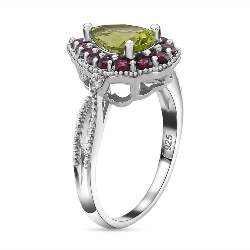 Hebei Peridot and Multi Gemstone 2.60 ctw Majestic Wall Ring in Rhodium Over Sterling Silver (Size 10.0)