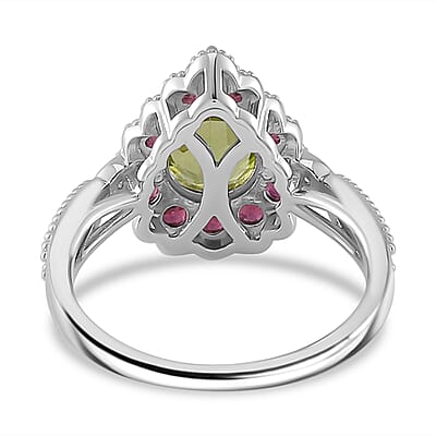 Hebei Peridot and Multi Gemstone 2.60 ctw Majestic Wall Ring in Rhodium Over Sterling Silver (Size 10.0)