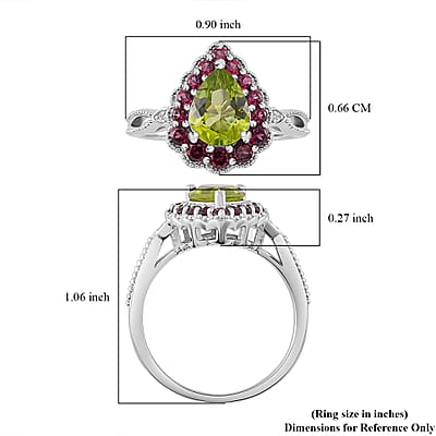 Hebei Peridot and Multi Gemstone 2.60 ctw Majestic Wall Ring in Rhodium Over Sterling Silver (Size 10.0)