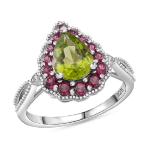 Hebei Peridot and Multi Gemstone 2.60 ctw Majestic Wall Ring in Rhodium Over Sterling Silver (Size 6.0)