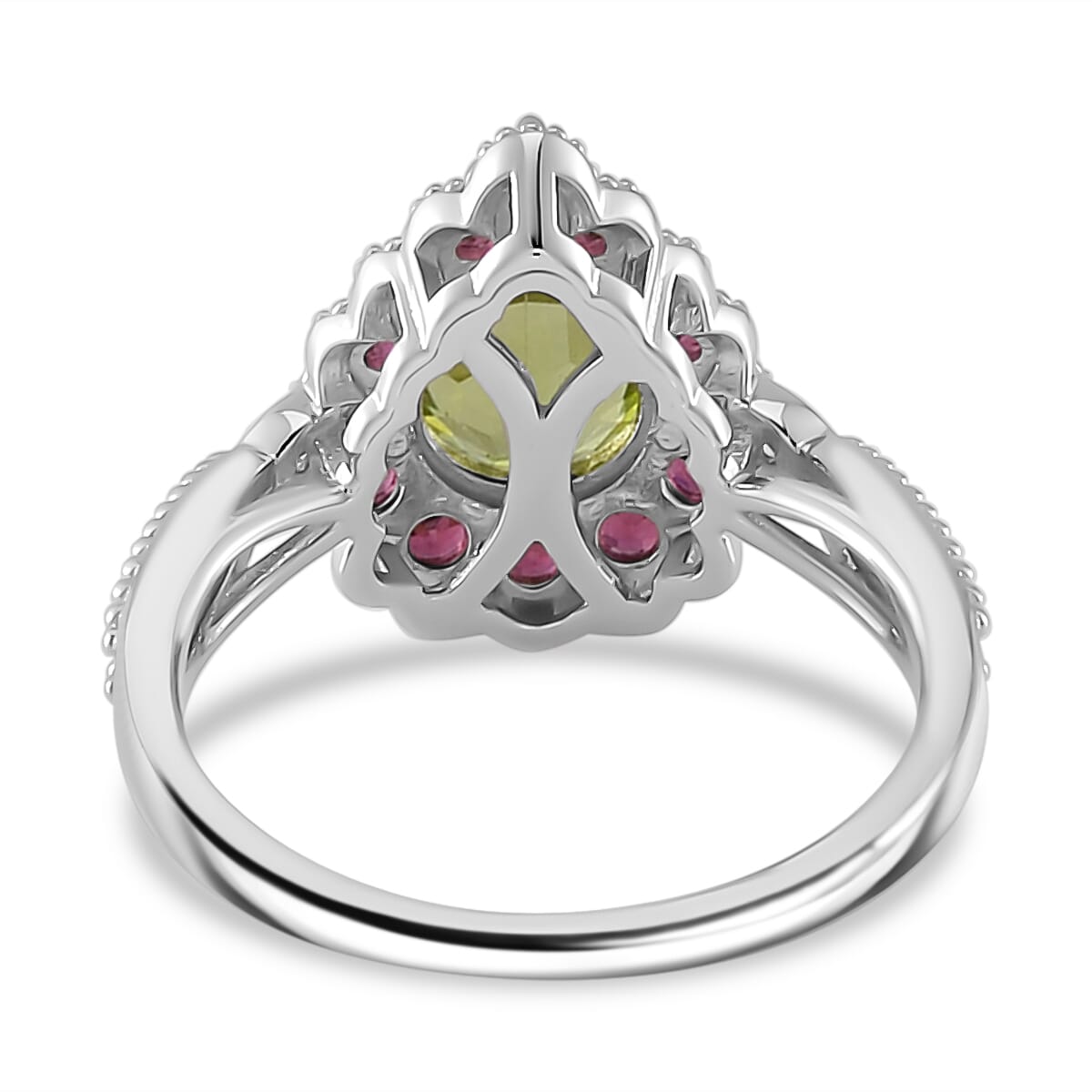 Hebei Peridot and Multi Gemstone 2.60 ctw Majestic Wall Ring in Rhodium Over Sterling Silver (Size 6.0) image number 4