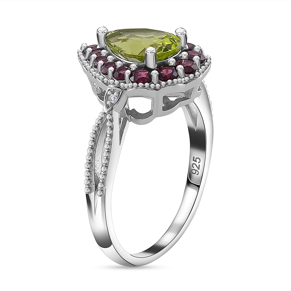 Hebei Peridot and Multi Gemstone 2.60 ctw Majestic Wall Ring in Rhodium Over Sterling Silver (Size 9.0) image number 3