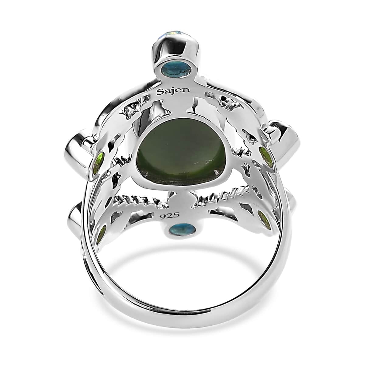 Sajen Silver Nephrite Jade and Multi Gemstone 8.35 ctw Ring in Rhodium Over Sterling Silver (Size 6.0) image number 4