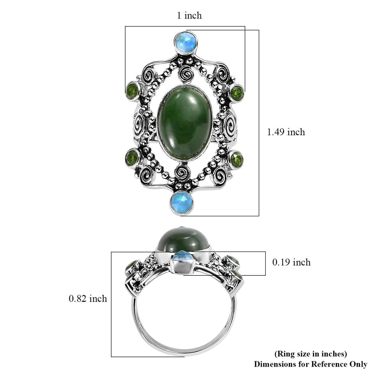 Sajen Silver Nephrite Jade and Multi Gemstone 8.35 ctw Ring in Rhodium Over Sterling Silver (Size 6.0) image number 5