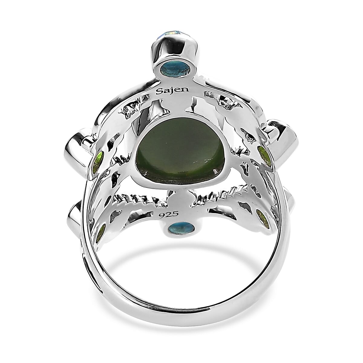 Sajen Silver Nephrite Jade and Multi Gemstone 8.35 ctw Ring in Rhodium Over Sterling Silver (Size 7.0) image number 4
