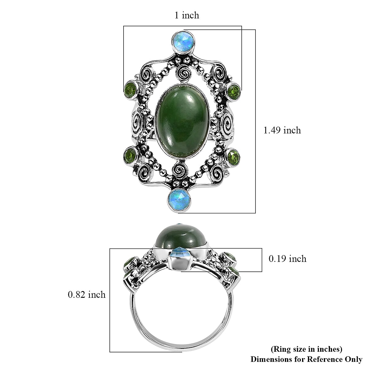 Sajen Silver Nephrite Jade and Multi Gemstone 8.35 ctw Ring in Rhodium Over Sterling Silver (Size 7.0) image number 5
