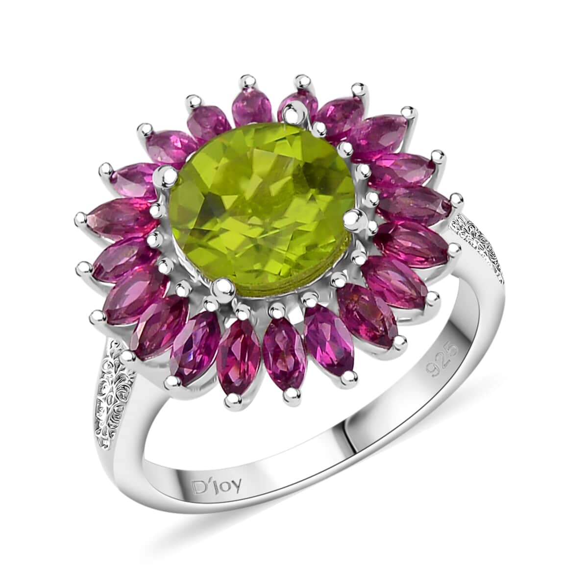 Peridot and Orissa Rhodolite Garnet 5.25 ctw Floral Ring in Rhodium Over Sterling Silver image number 0