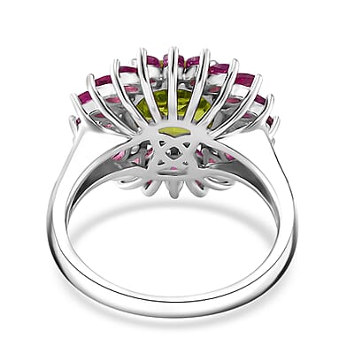 Hebei Peridot and Orissa Rhodolite Garnet 5.25 ctw Scarlet Star Ring in Rhodium Over Sterling Silver (Size 10.0)