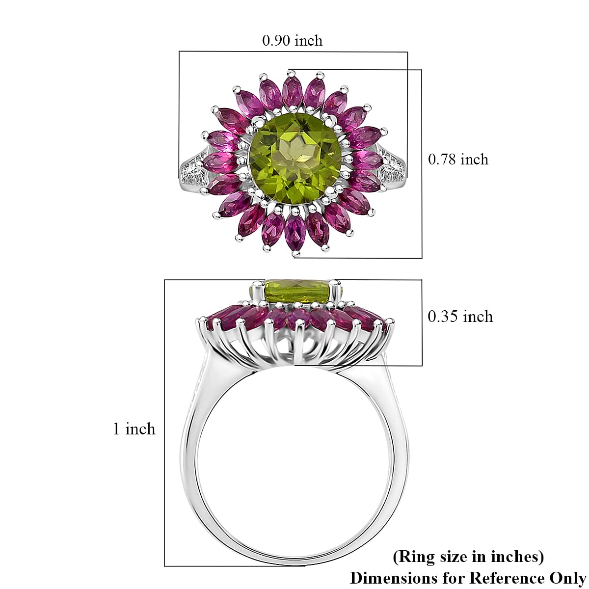 Hebei Peridot and Orissa Rhodolite Garnet 5.25 ctw Scarlet Star Ring in Rhodium Over Sterling Silver (Size 10.0)